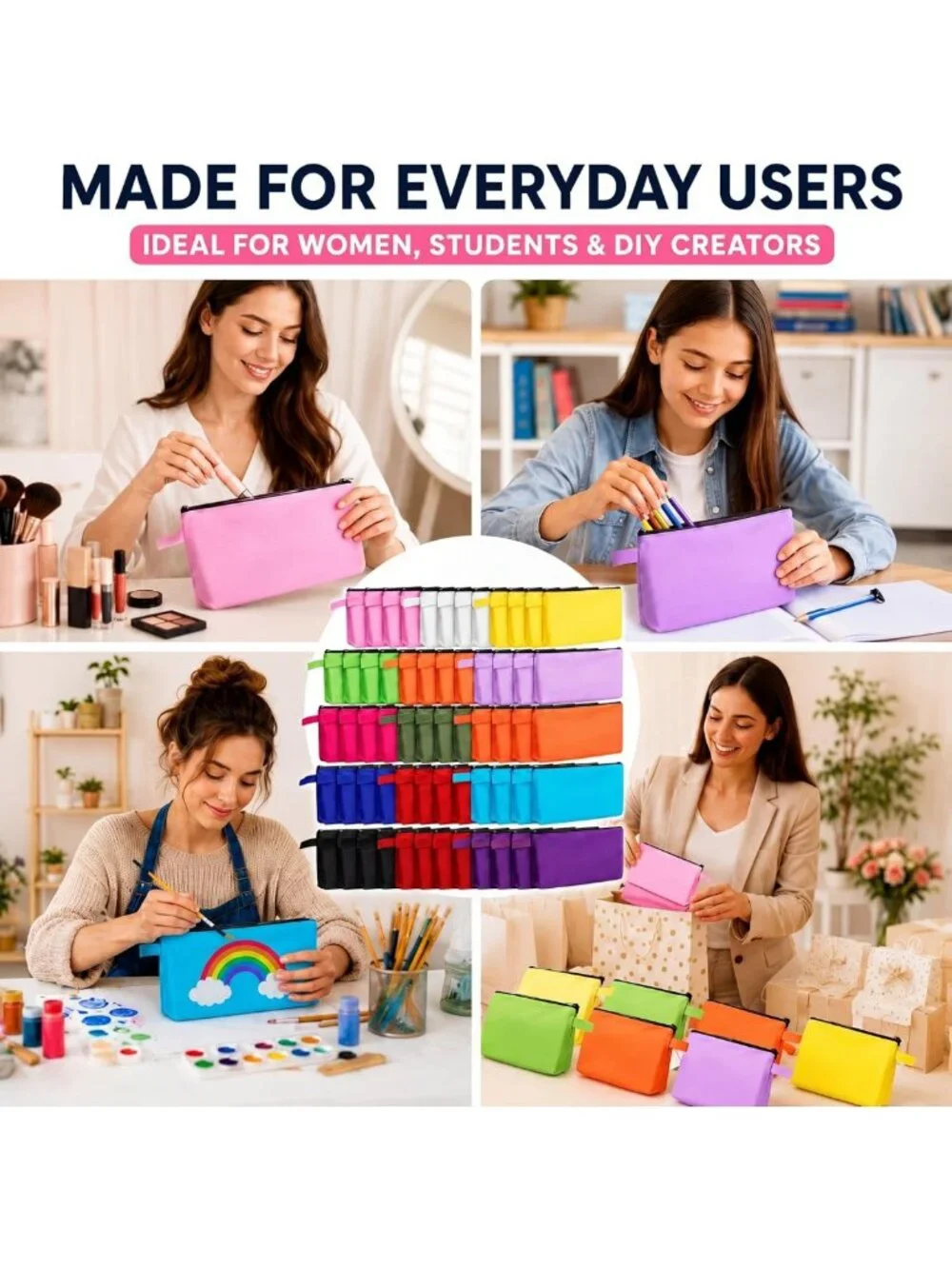 60 Pcs Multicolor Canvas Makeup Bags Set - 7.5x5x2 Inch Travel Organizers